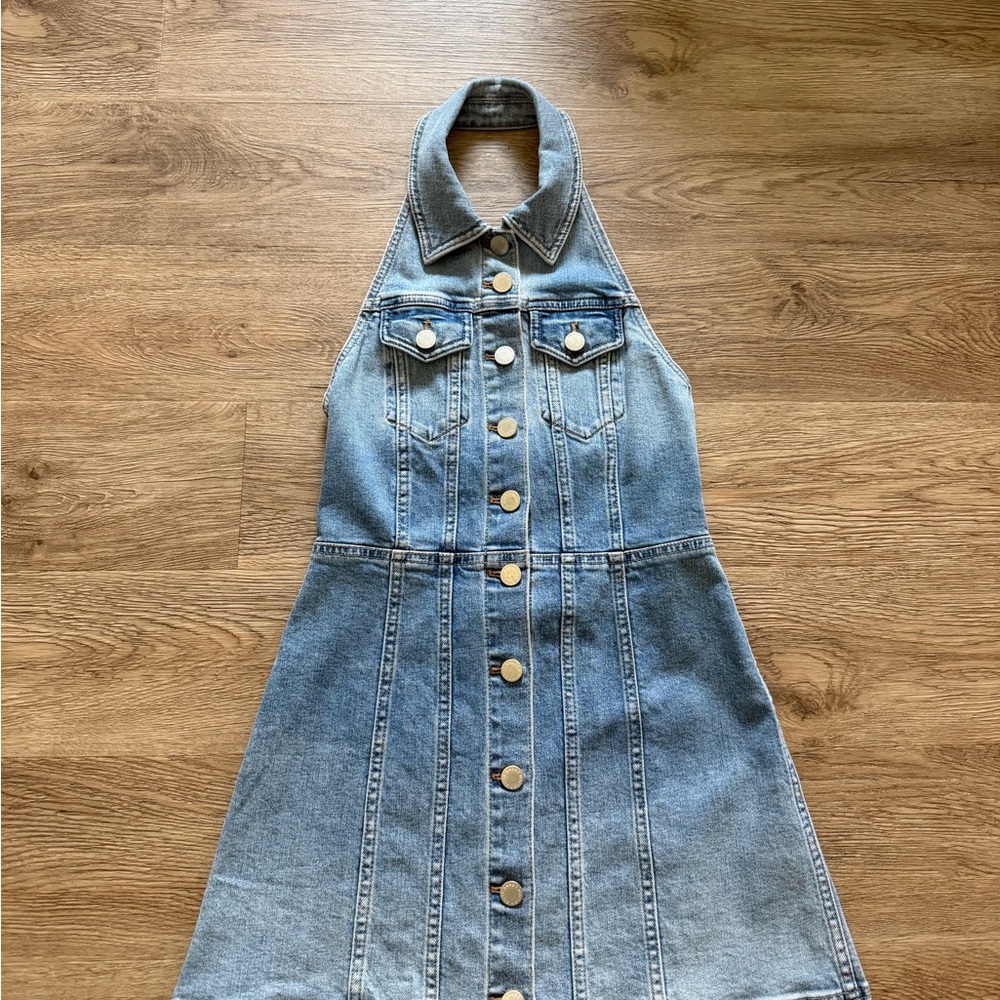 Alice + Olivia Washed Blue Denim Halter Mini Dress